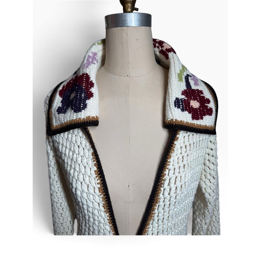 Moda International 90s Crochet Floral Knit Sweater Duster RARE Size M